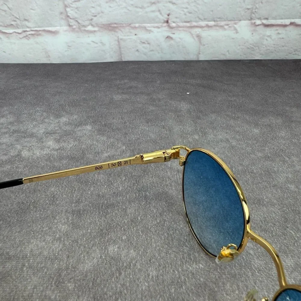 James Oro 808 Collection Gold Frame Blue Lens Sunglasses New